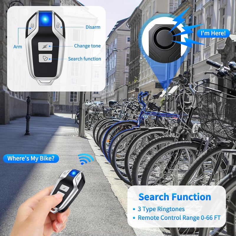 wsdcam Bike Alarm with Remote 2 Pack, 113dB Loud Anti Theft Vibration Sensor Alarm Systems for Electric Bike Motorcycle Golf Car Trailer Mailbox Garage Door Waterproof Home Security Bike Accessories - Image 5